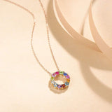 FANCIME "Magic Circle" Multi Colored Gemstone 14K Yellow Gold Necklace Detail
