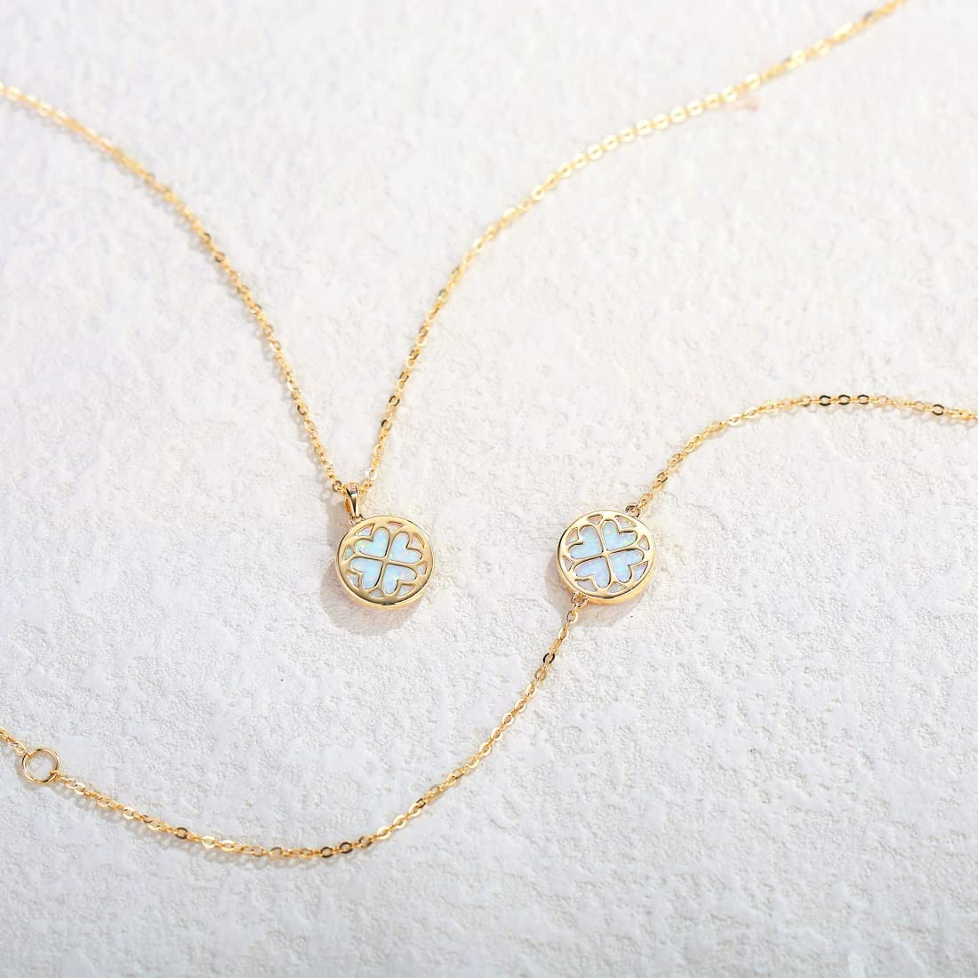 FANCIME Created White Opal Round14K Real Yellow Gold Necklace Back