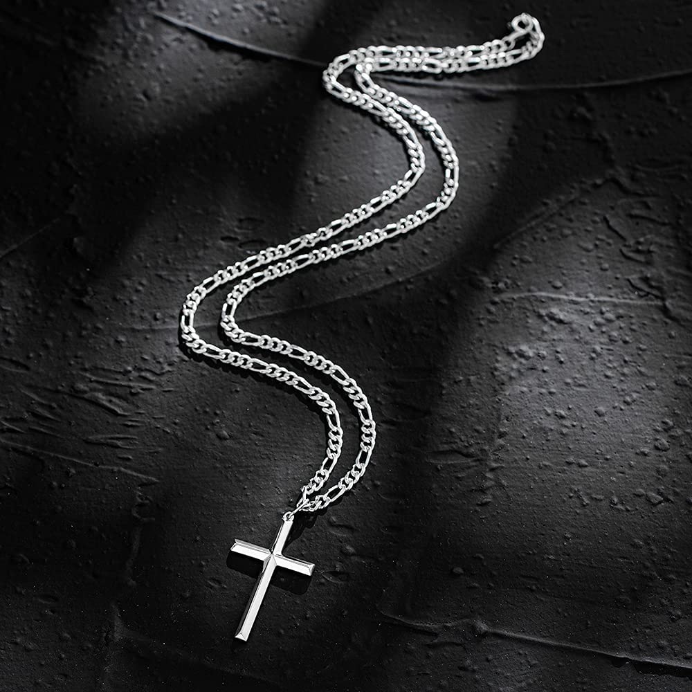 FANCIME Mens Gold Plated Beveled Cross Sterling Silver Necklace Full2