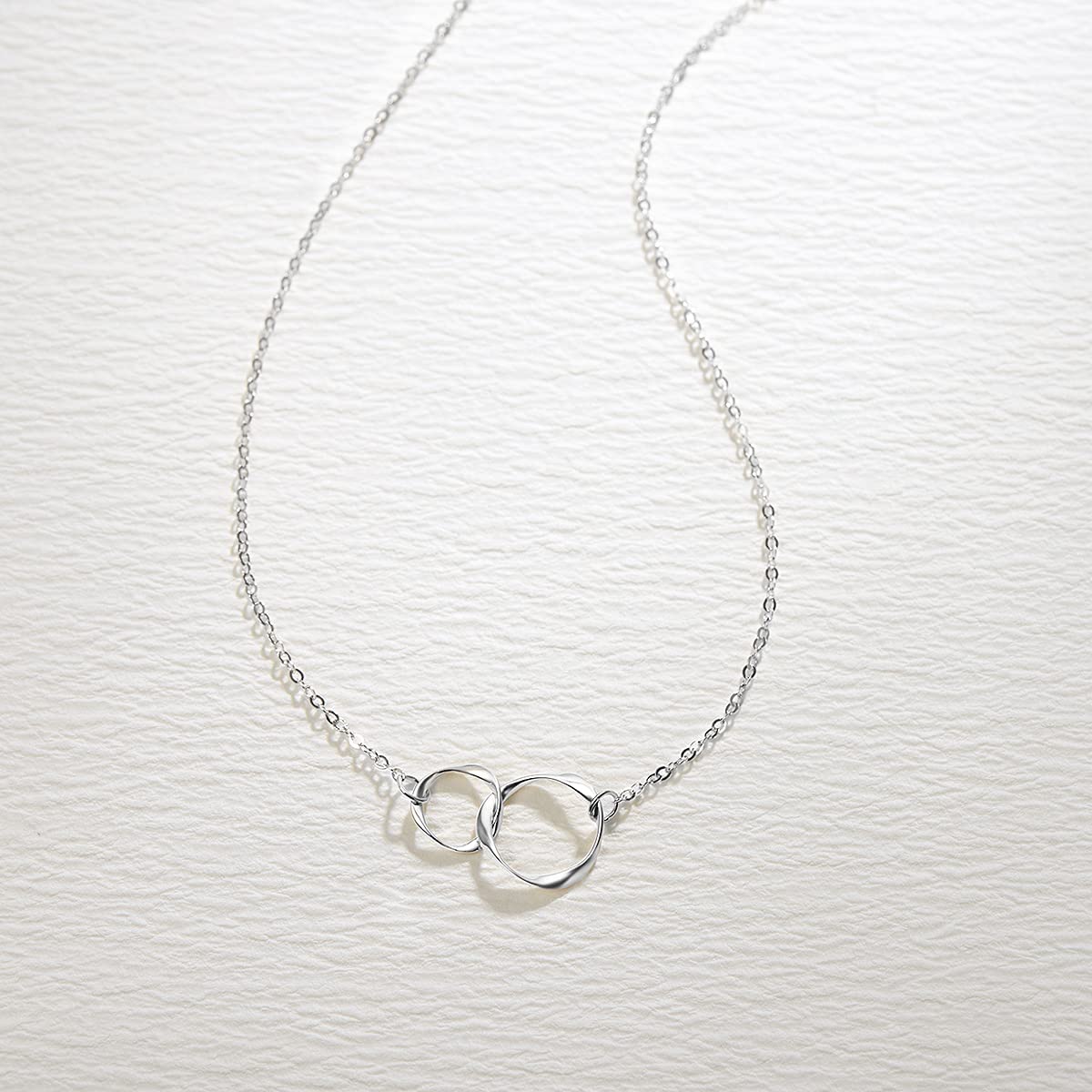 FANCIME Double Circles 14K Solid Gold Necklace White Full