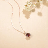 FANCIME Dark Red Garnet 14K Solid Rose Gold Necklace Full