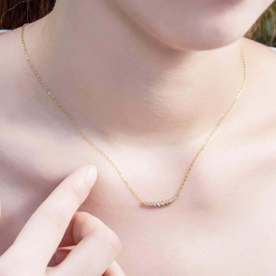 FANCIME "Mademoiselle White" Bar Smile 14K Yellow Gold Necklace Show