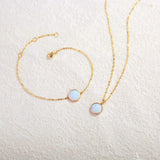FANCIME Created White Opal Round14K Real Yellow Gold Necklace Full