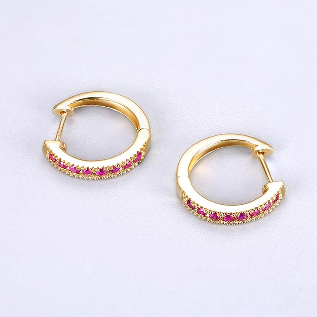 FANCIME Golden Ruby 14k Yellow Gold Hoop Earrings Show