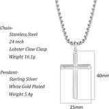 FANCIME Mens Beveled Cross Sterling Silver Necklace Size