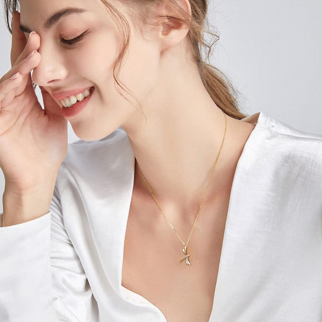 FANCIME Dragonfly 18K Real Solid Yellow Gold Necklace Show