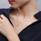 FANCIME "Liza" Vivid Green Emerald 14K Solid Real Yellow Gold Necklace Show
