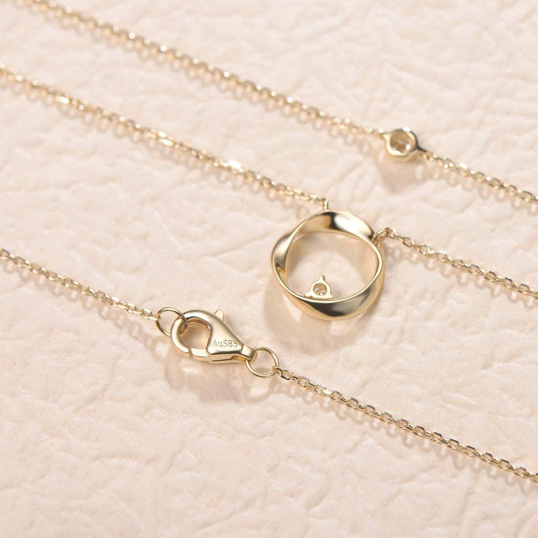 FANCIME Diamond and Circle Layered 14K Yellow Gold Necklace Back