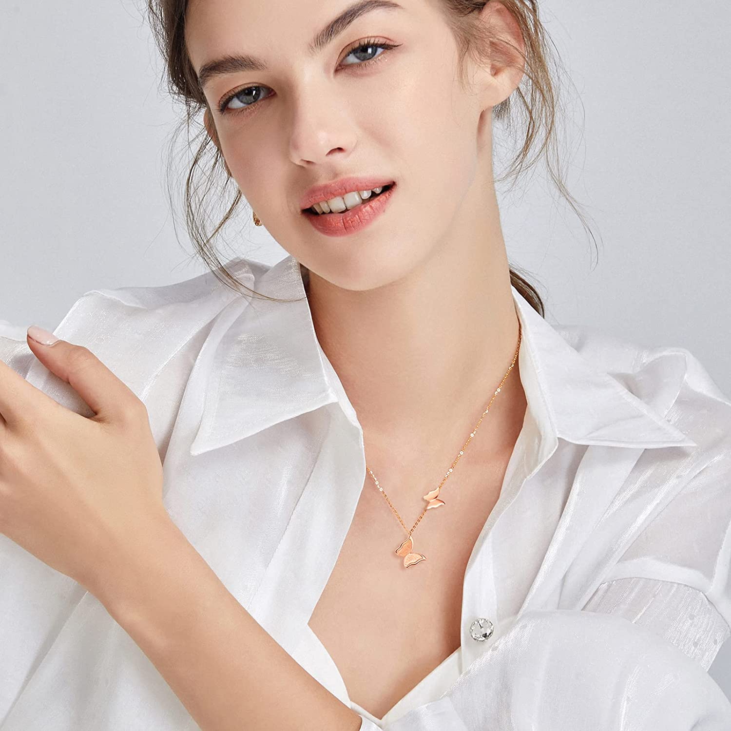 FANCIME "Twinkling Kiss" Butterfly 14K Rose Gold Necklace Show
