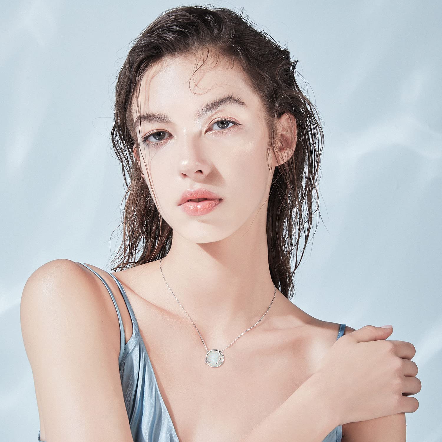 Fanci "Dreamy Wish" Opal Moon Star Disc 14K Gold Necklace Show2