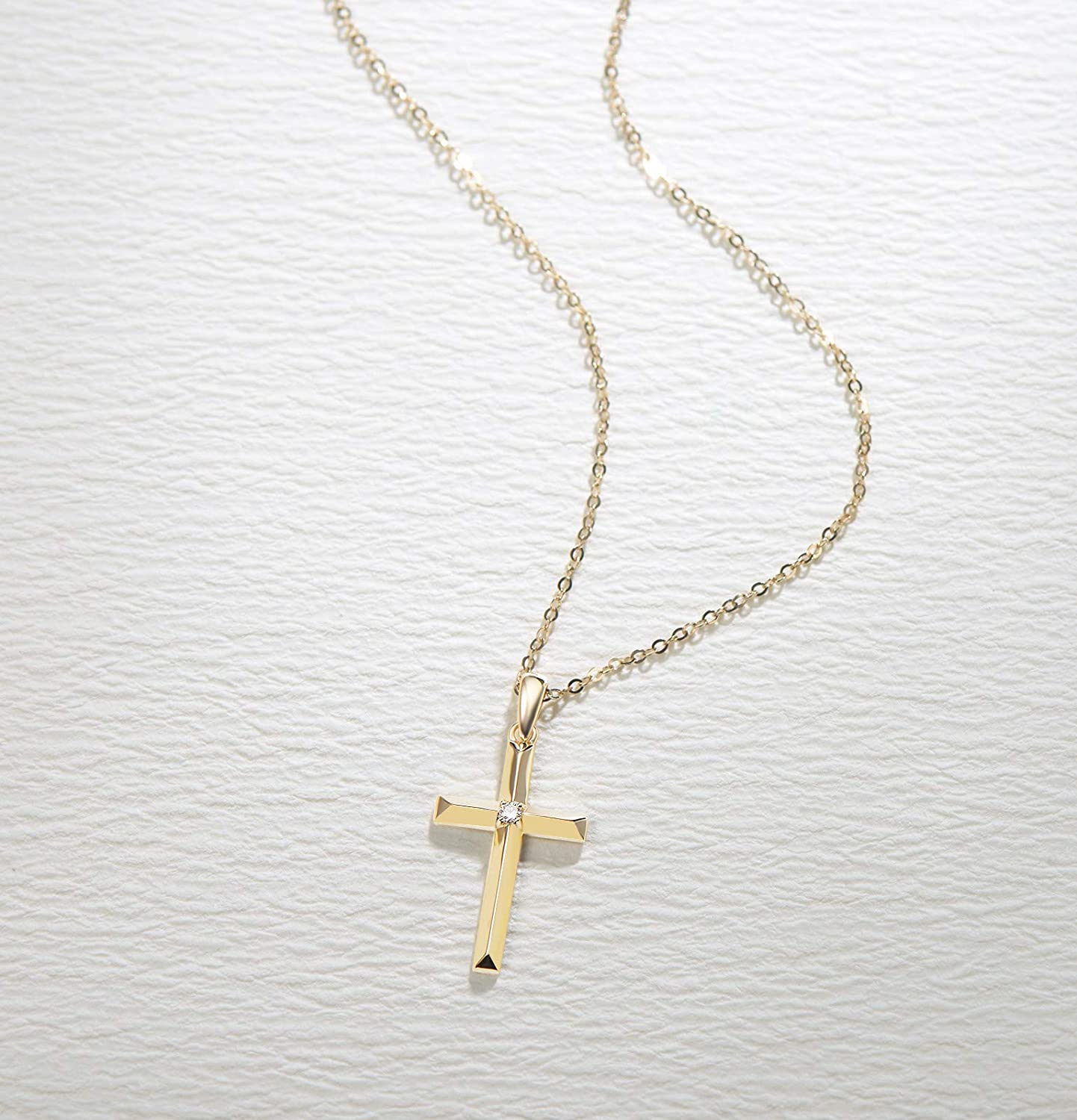 FANCIME "Faith In Heart" 14K Yellow Gold Diamond Cross Necklace Full2