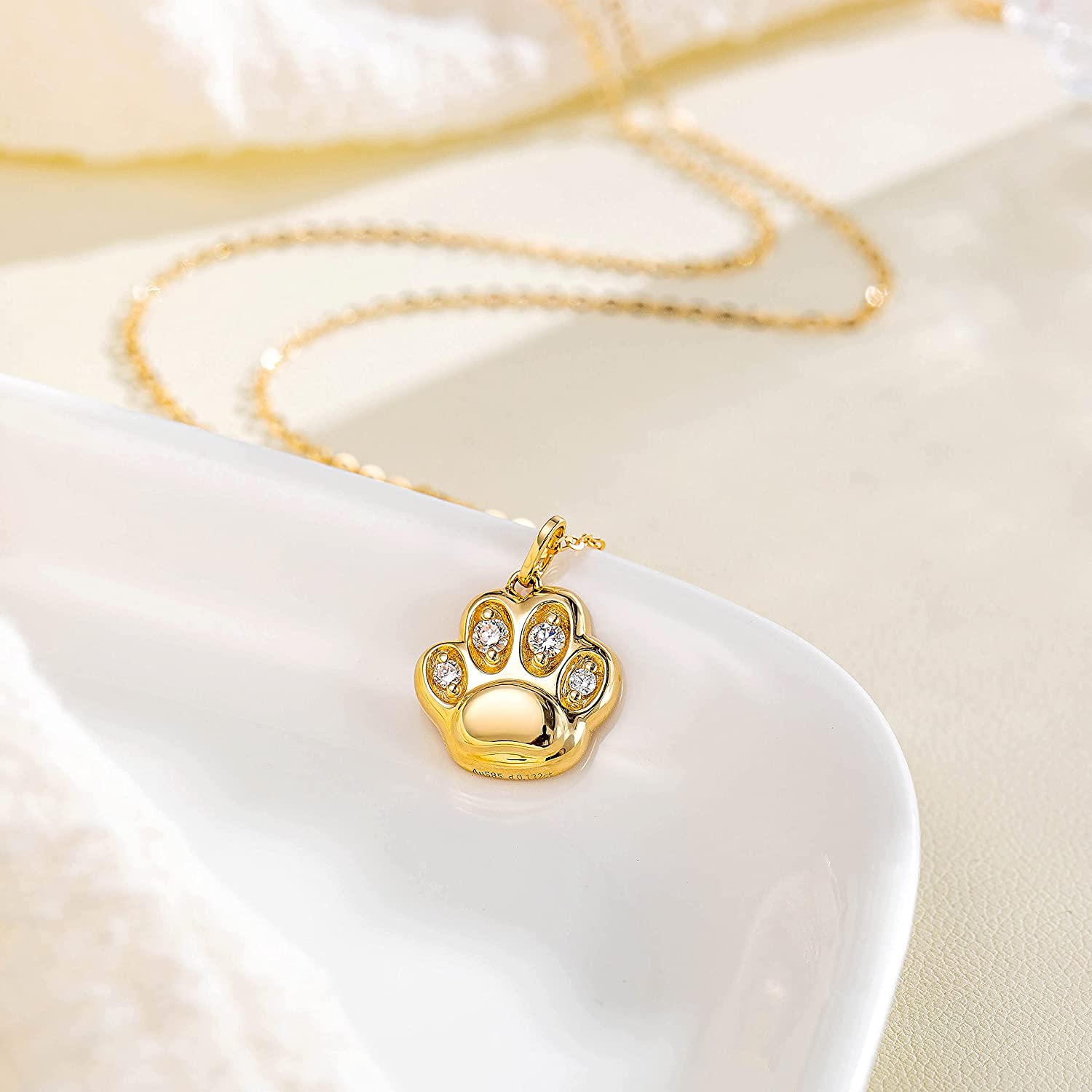 Fanci "Cutie" Cat Paw Dainty 14K Yellow Gold Necklace Main2