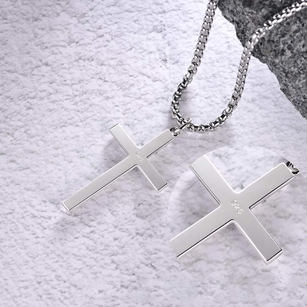FANCIME Mens Beveled Cross Sterling Silver Necklace Back
