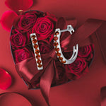 FANCIME Red Garnet 14K White Gold Hoop Earrings Show