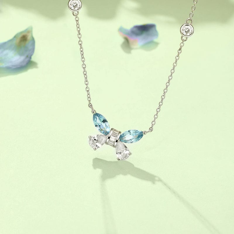 FANCIME "Azura" Sterling Silver Cut CZ Stones Butterfly Necklace Blue Main