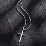 FANCIME Mens Beveled Cross Sterling Silver Necklace Full