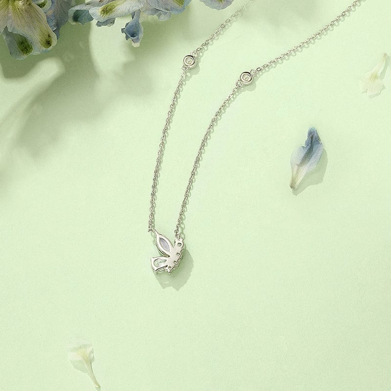 FANCIME "Aqua Joy" Sterling Silver Cut CZ Stones Flying Butterfly Necklace White Side