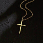 FANCIME Plated Mens Beveled Cross 14K Yellow Gold Necklace Video