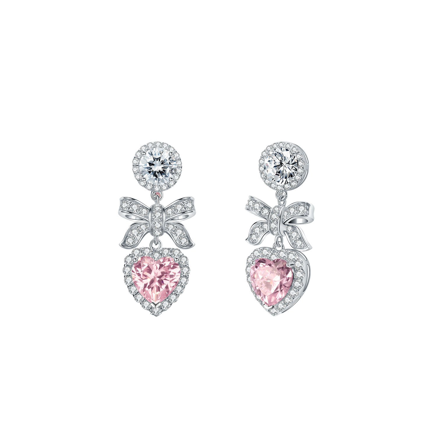 FANCIME "Charm Me" Heart Bow Sterling Silver Drop Earrings Main