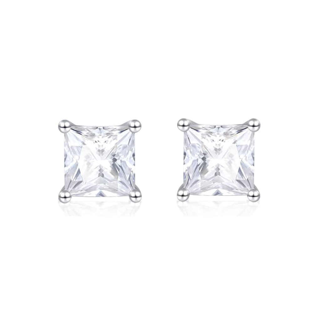 FANCIME Solitaire Princess Cut 14K White Gold Stud Earrings Main