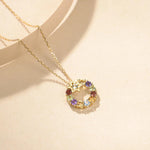 FANCIME "Starry Circle" Multi Gemstone Round 14K Yellow Gold Necklace Detail