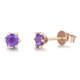 Amethyst purple gemstone round studs in 14k gold