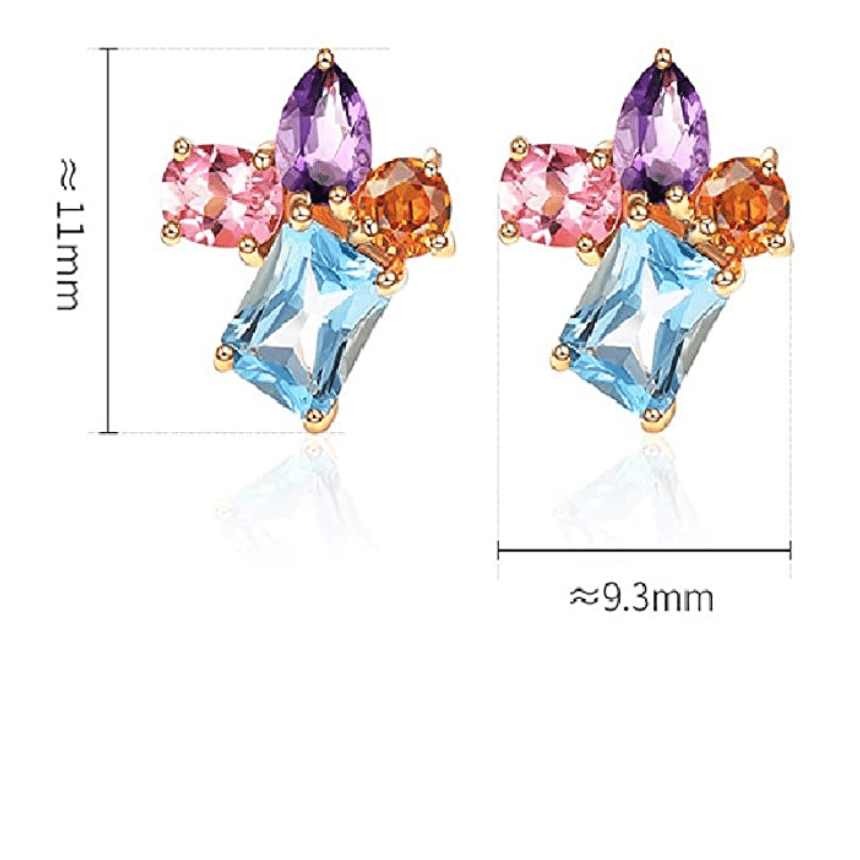 FANCIME 14K Solid Yellow Gold Multicolored Gemstone 1.4cttw Citrine/Topaz/Amethyst/Pink Tourmaline Stud Earrings For Women - FANCI ME