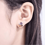 14K Solid Yellow Gold Multi Color Gemstone Genuine Citrine Topaz Amethyst Garnet Flower Earring Studs for Her