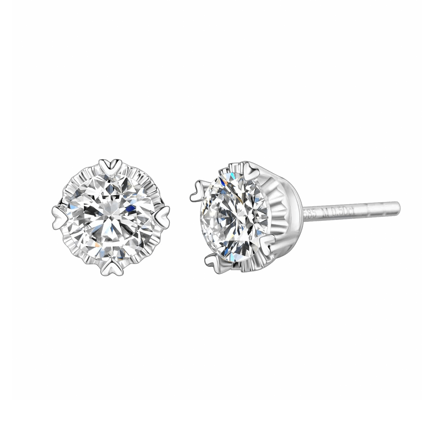 FANCIME Moissanite Heart Bezel 14K White Gold Stud Earrings Show Main