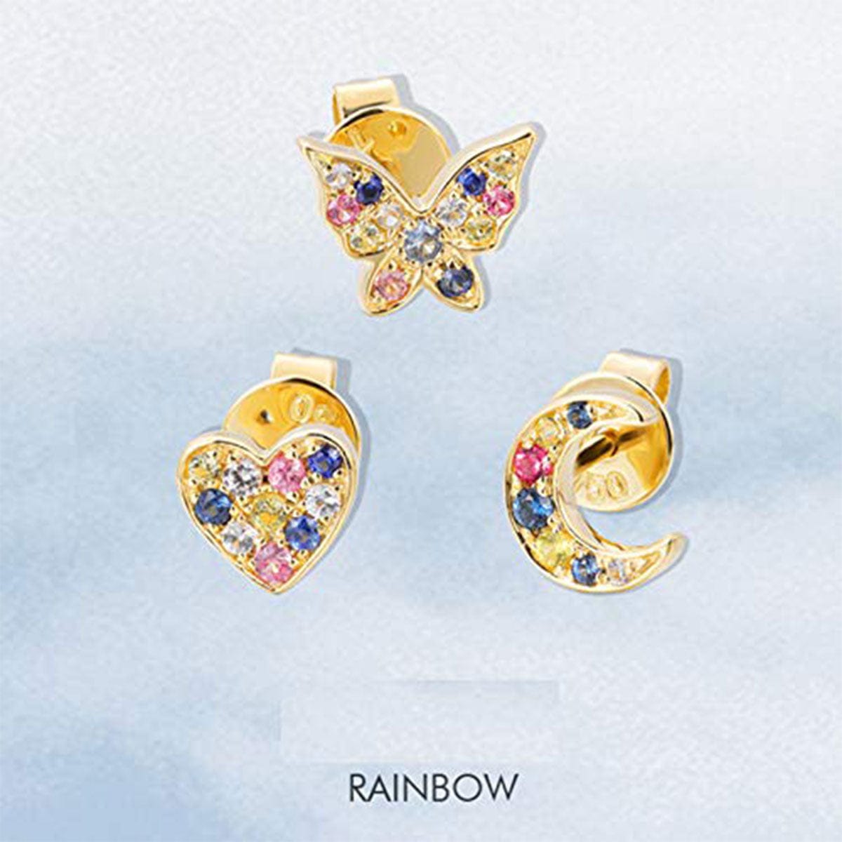 yellow gold post earrings with color sapphire stones